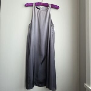 Mango Silky Dull Satin Sleeveless A Line Dress Ombre Warm Light - Dark Gray S